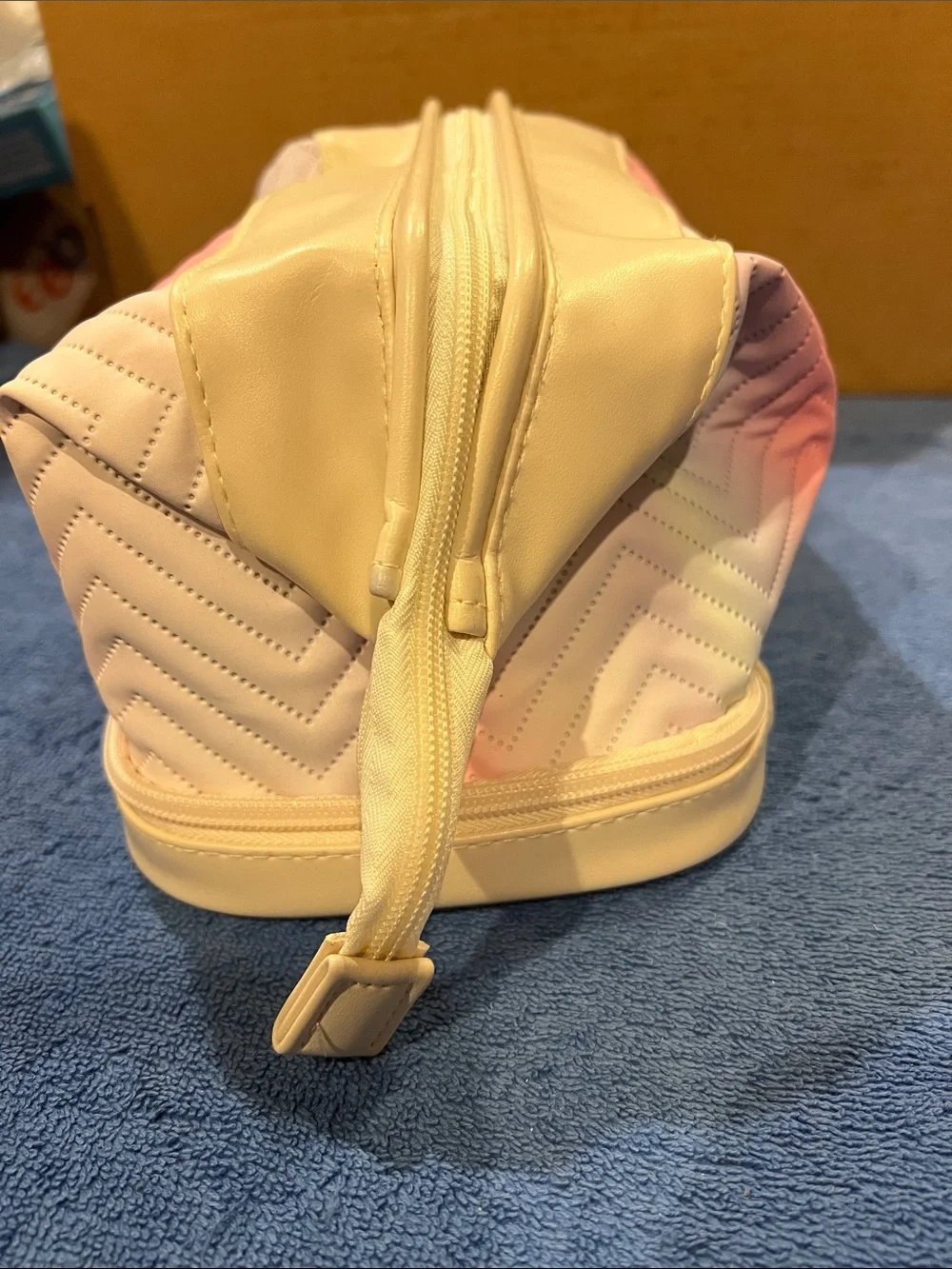 Quilted Chevron Pastel Ombre Travel Cosmetic Bag - Cream Pink